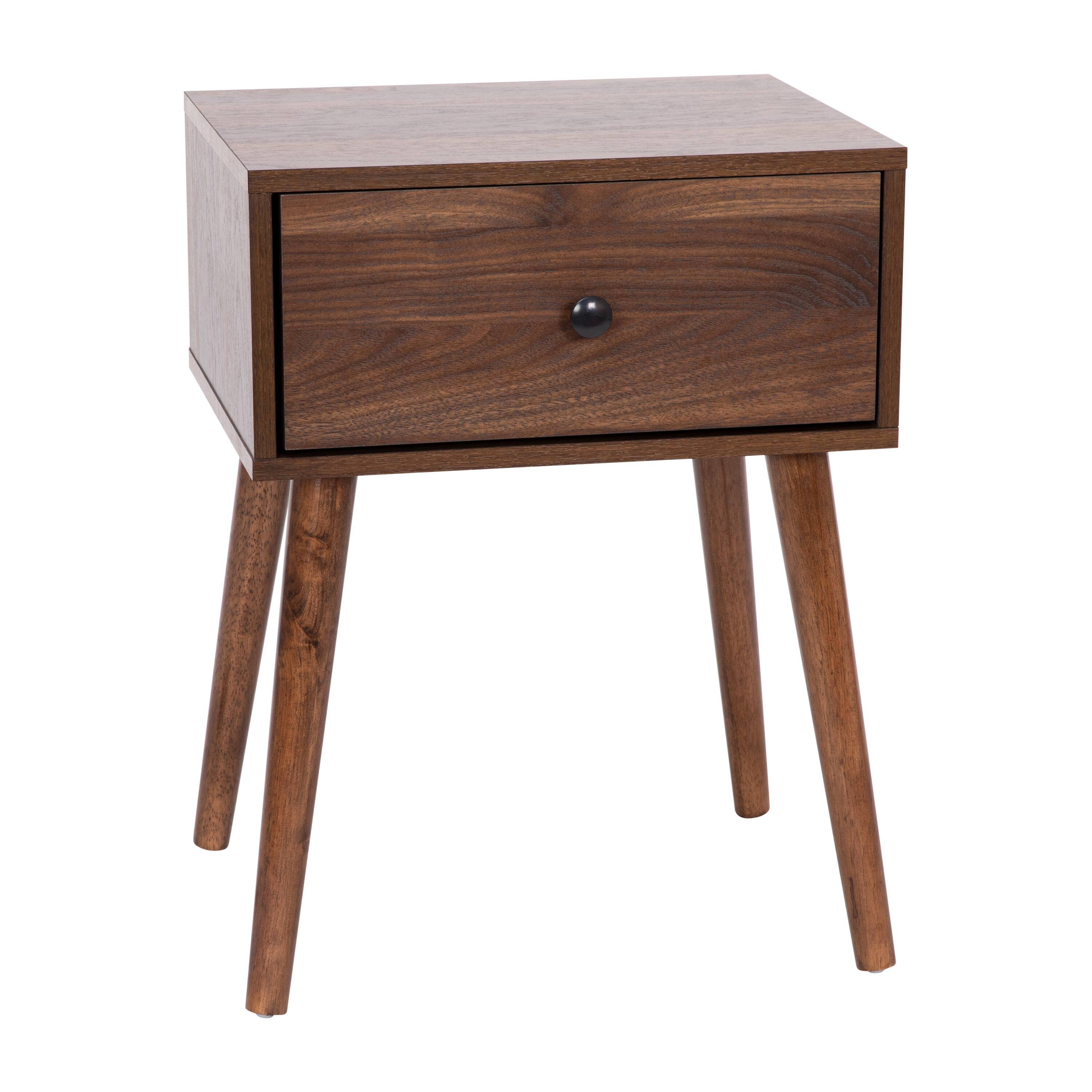 Alt View 1. Emma + Oliver - Beverly Mid-Century Modern Wooden Night Stand with Soft Close Drawer and Sleek Tapered Legs with Protective Floor Glides - Dark Walnut.