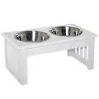 Front. Pawhut - 6" Height Small Puppy Feeding Station for Messy Pets, Elevated Dog Bowls, Food Stand Pet Feeding Station - White.