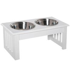 Front. Pawhut - 6" Height Small Puppy Feeding Station for Messy Pets, Elevated Dog Bowls, Food Stand Pet Feeding Station - White.