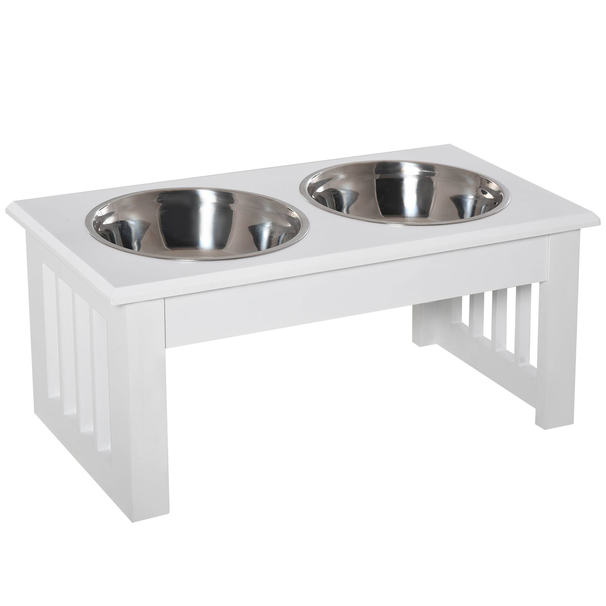 Front. Pawhut - 6" Height Small Puppy Feeding Station for Messy Pets, Elevated Dog Bowls, Food Stand Pet Feeding Station - White.