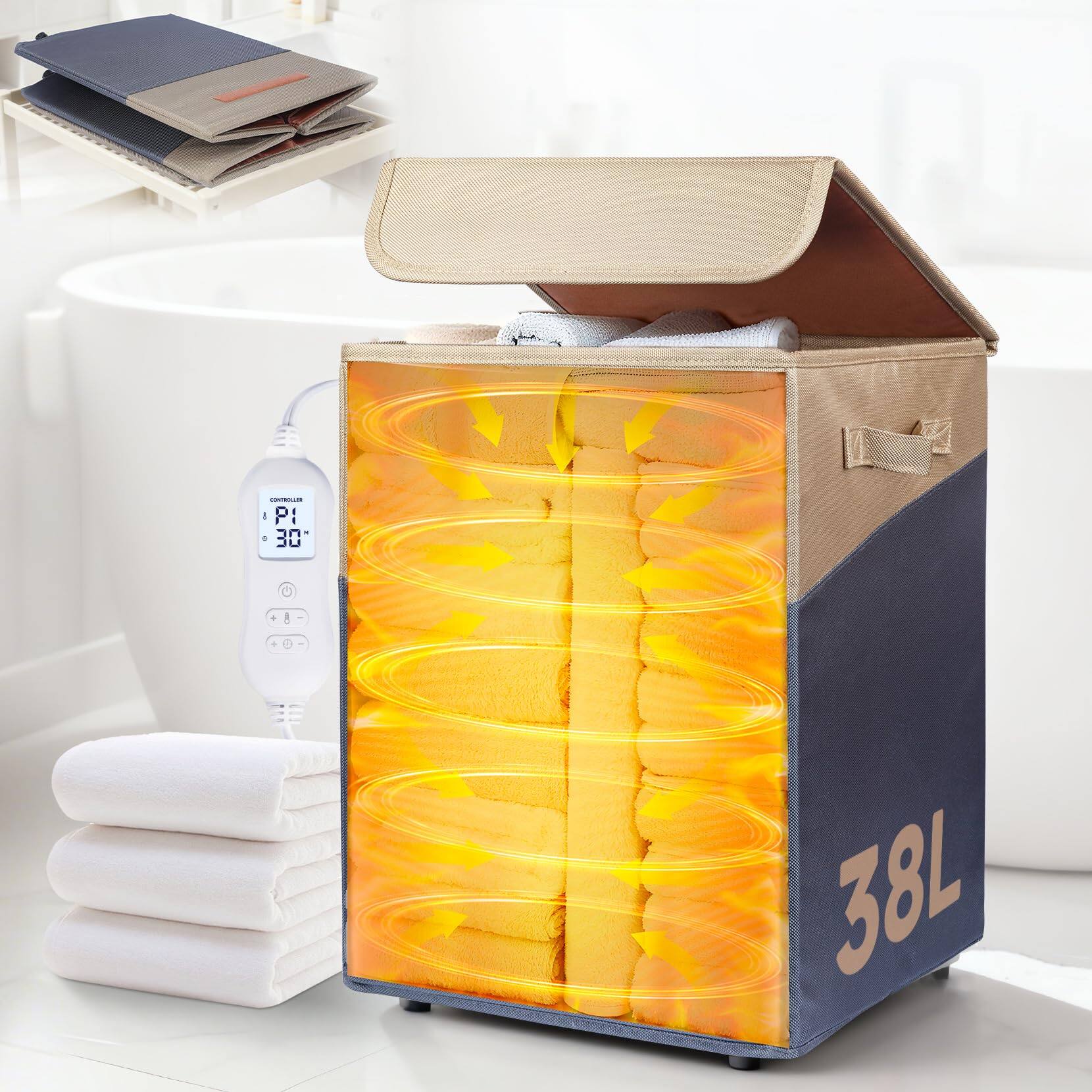 JETRANSPORT - 38l Foldable Towel Warmer Bucket - Large Capacity For Bathroom Spa Oversized Towels & Blankets | 4 - Default