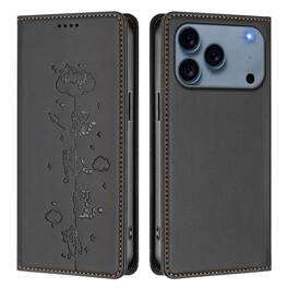 Dteck - for Apple iPhone 17 Pro Max Slim Folio Case,Cute Cat Embossed PU Leather RFID Blocking Wallet Flip Card Holder Cover - Black