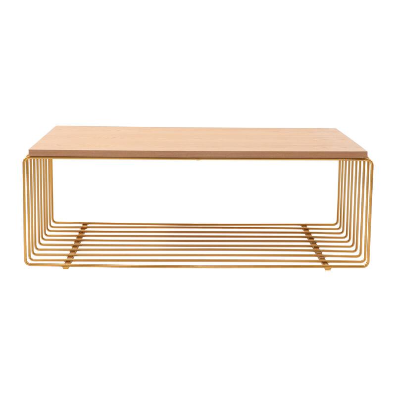 Alt View 2. LeisureMod - Walden Modern Ash Wood Veneer Coffee Table with Powder Coated Steel Base for Home Living Room - Gold.