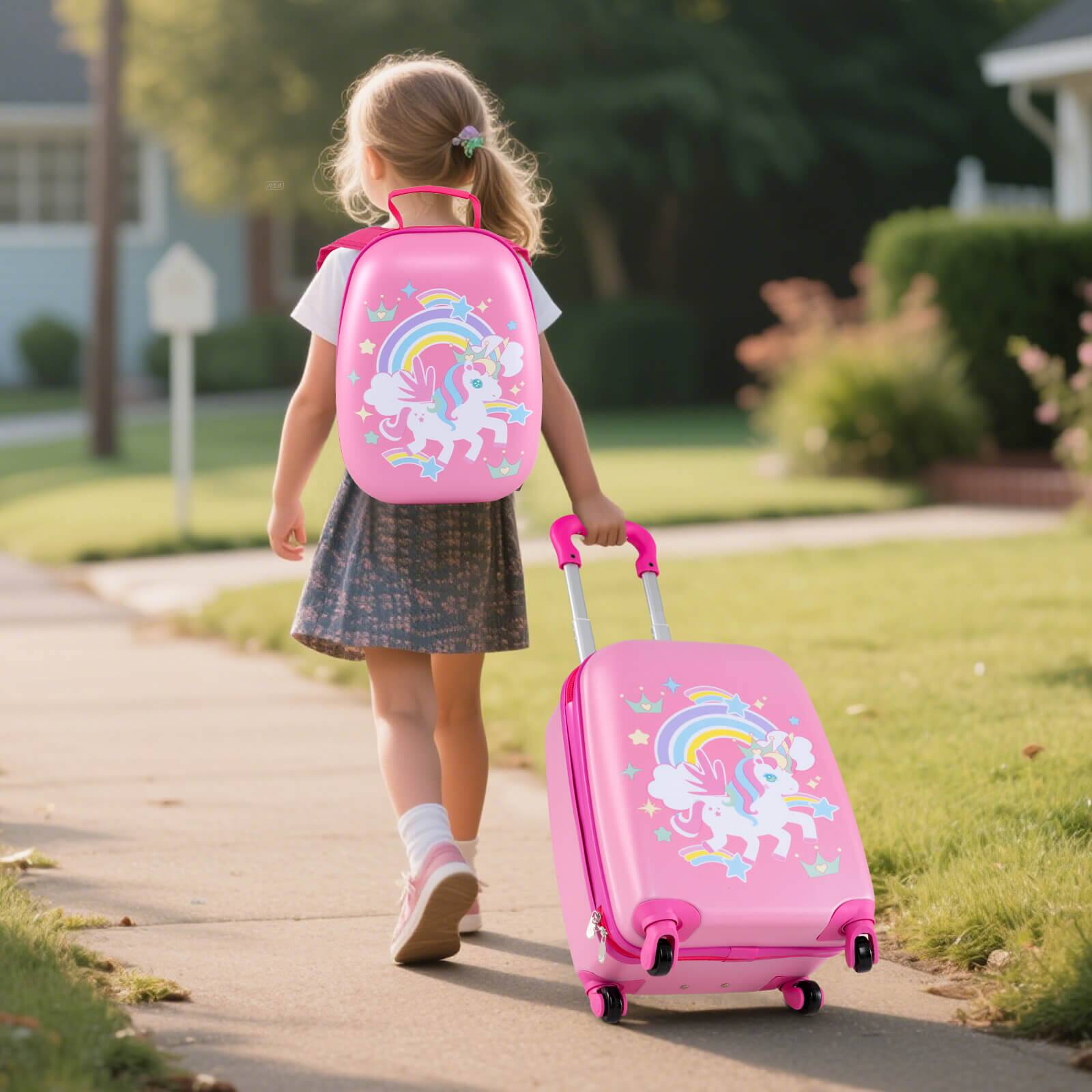 Alt View 3. Costway - Costway 2PC Kids Carry On Luggage Set 12" Backpack and 16" Rolling Suitcase for Travel - Multicolor.