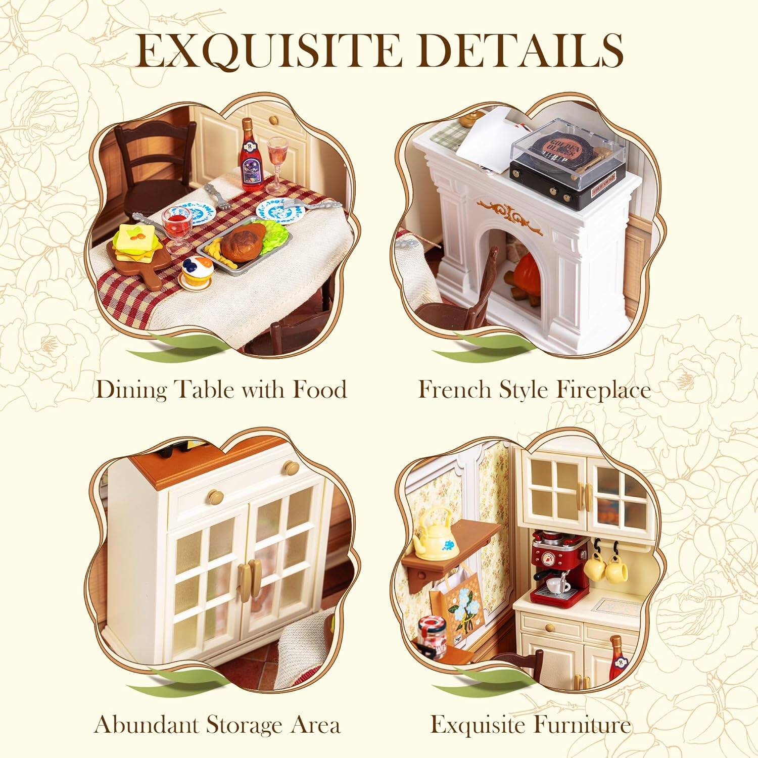 EXQUISITE DETAILS

- Dining Table with Food
- French Style Fireplace
- Abundant Storage Area
- Exquisite Furniture