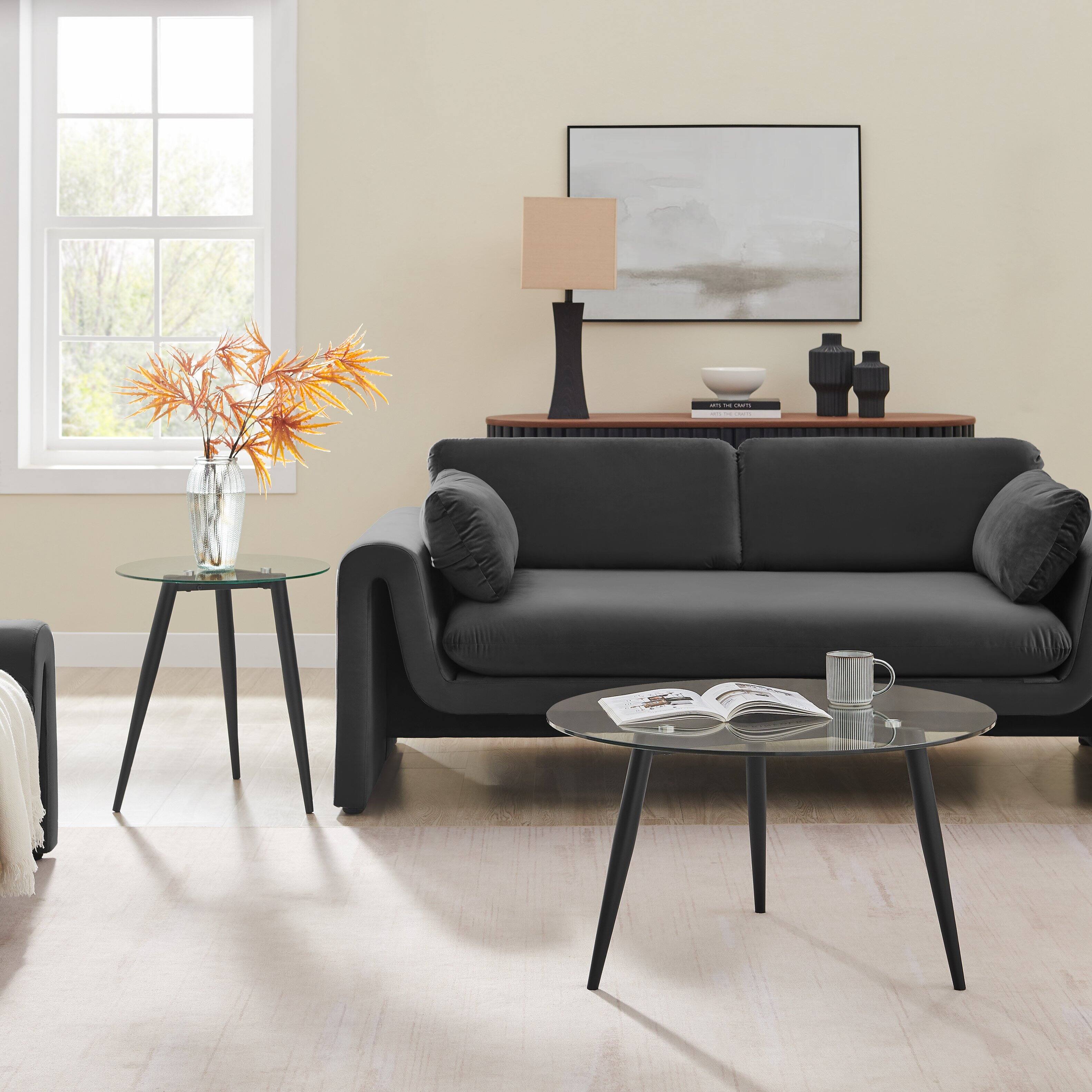 Alt View 4. Danya B - Van Beuren Side Table with Taper Legs and Clear Glass Tabletop - Black - Black, Clear.