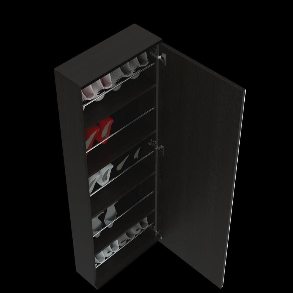 Alt View 2. Loheer - Loheer Wall Mounted Shoe Rack With Mirror, Black Single Door Cabinet, Ten Pairs Capacity - Black.