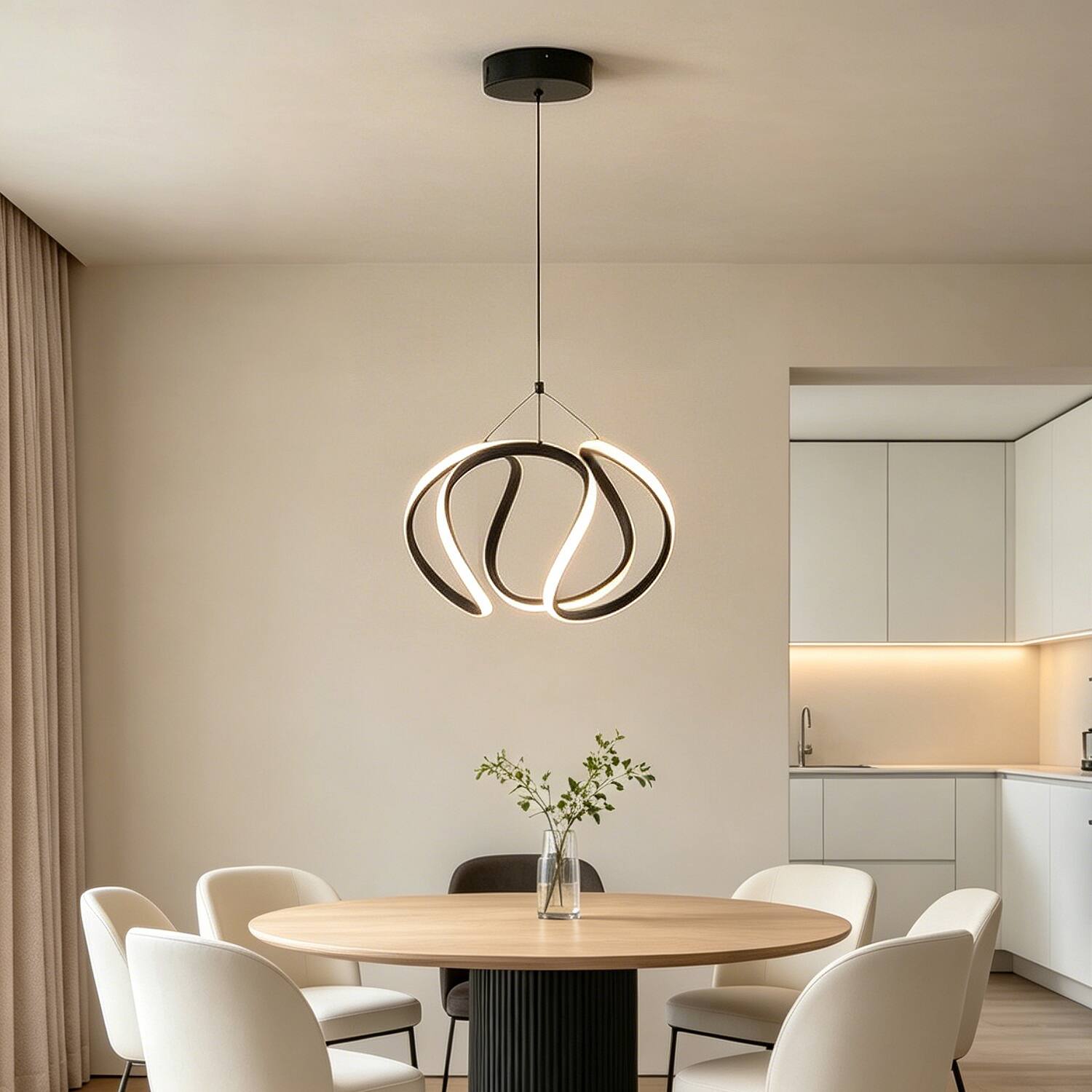 Angle. Umeiluce - 15.7 In Modern LED Pendant Light 3000K Dimming - Matte Black.