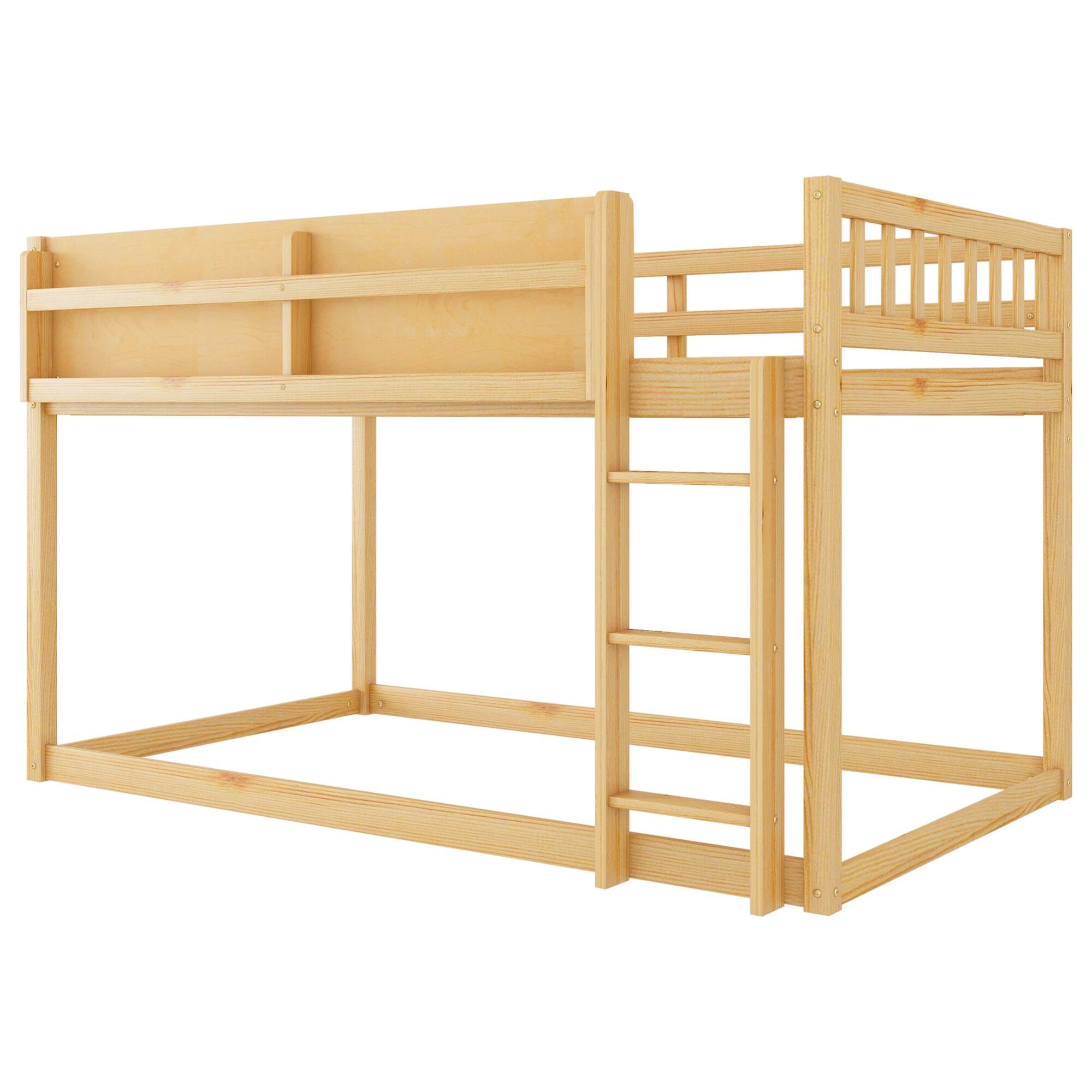 Alt View 5. GOODSILO - Low Twin Over Twin Solid Wood Bunk Bed with Ladder for Kids and Juniors - Natural.