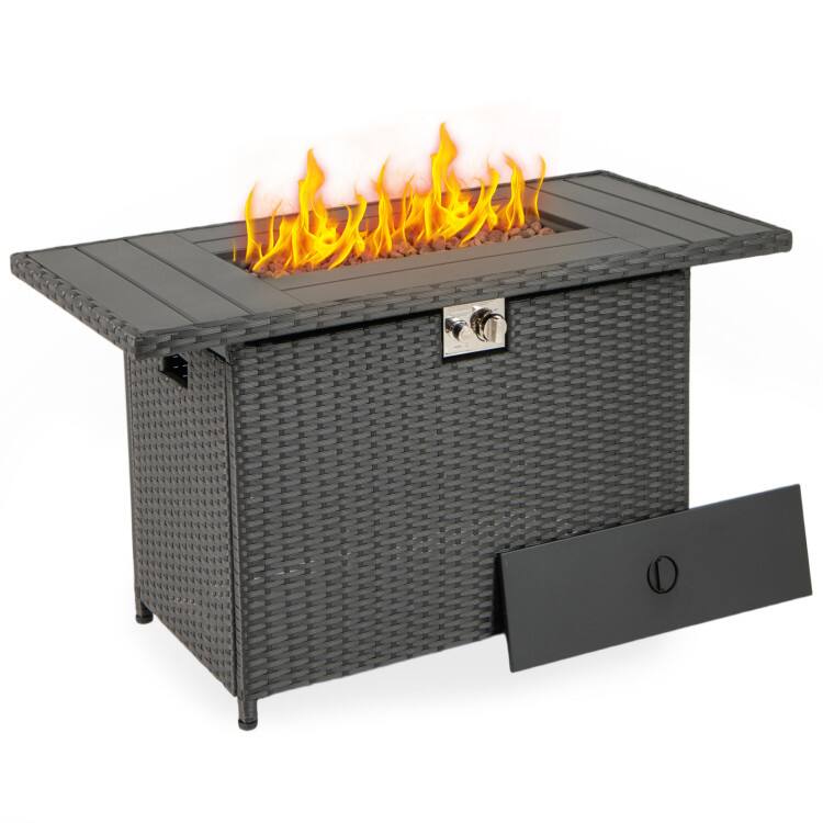 Mondawe - 44.5 Inch Propane Fire Pit Table Rattan Gas 2-in-1 with Stainless Steel Burner - Black price history on PriceWatchPro