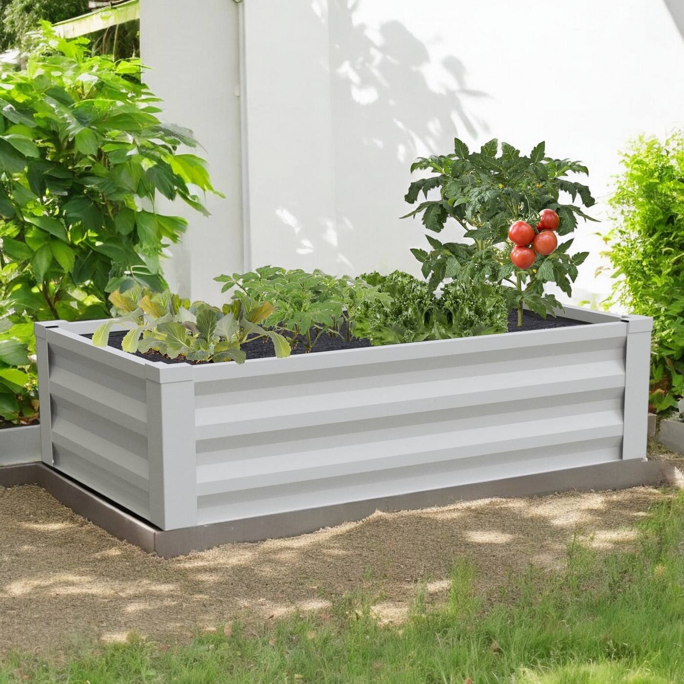 Angle. SlickBlue - Outdoor Metal Raised Garden Bed Planter with Durable Powder Coating - White.
