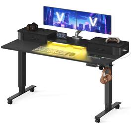 Songmics Home - Electric Standing Desk with Drawers, Sit Stand Desk with Built-In Power Strip,Adjustable Height,2 Hooks,Memory Function - Ink Black
