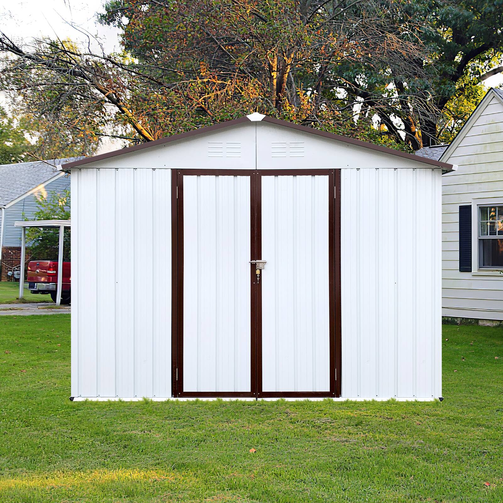 Front. Mondawe - 8ftx6ft Outdoor Storage Sheds with Lockable Door - White.