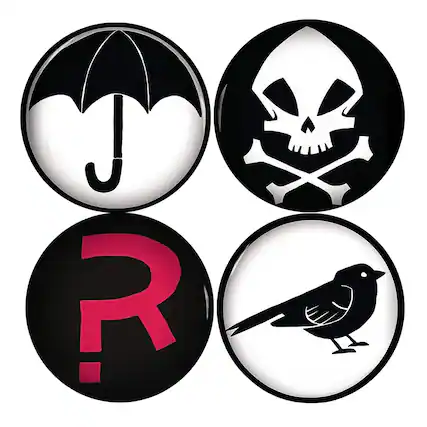 Front. Dark Horse Comics - Umbrella Academy Logos 4 Piece Magnet Set - Black.
