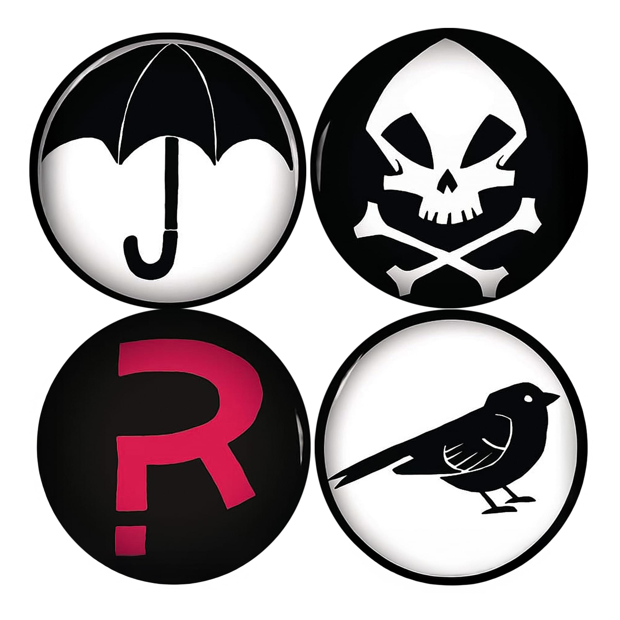 Front. Dark Horse Comics - Umbrella Academy Logos 4 Piece Magnet Set - Black.