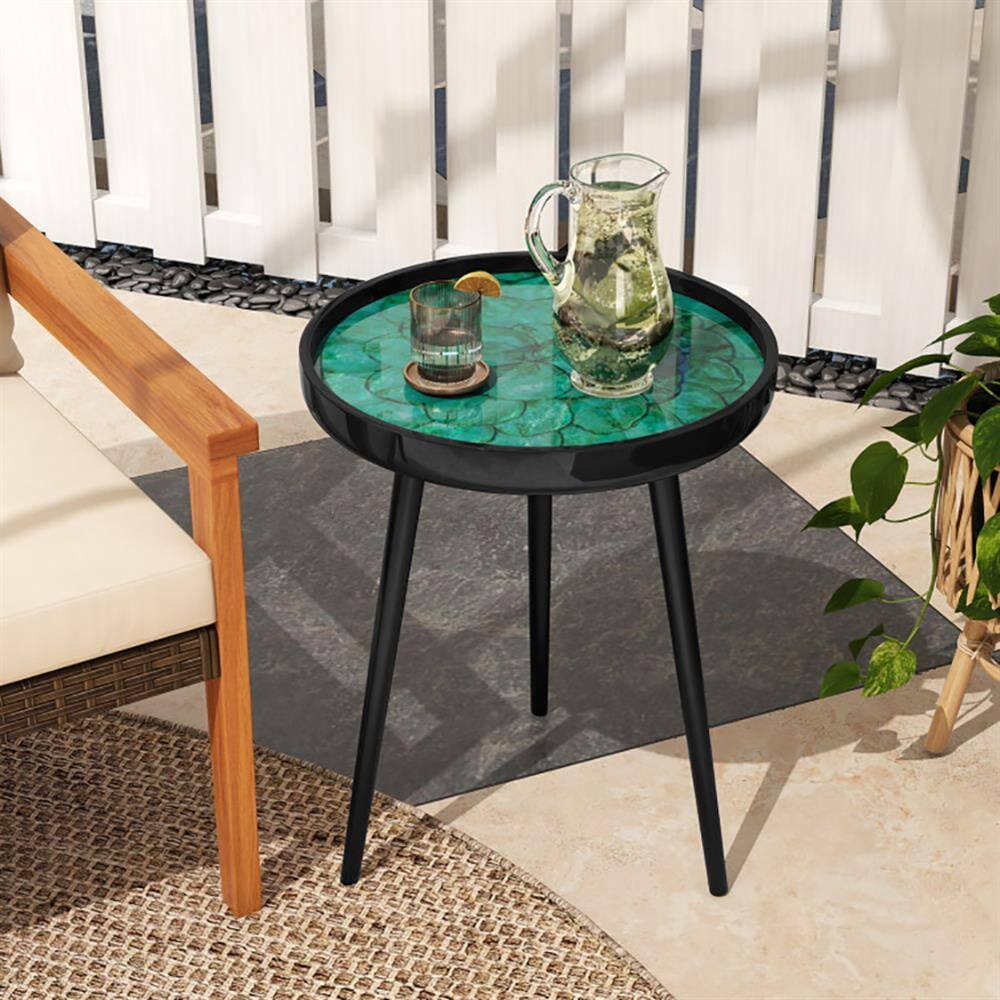 Back. Kadyn - Sofa Side End Table, End Table, Couch Table,16 Inch Mid-century Modern Coffee End Table with Sea Shell Decoration-Green - Green.