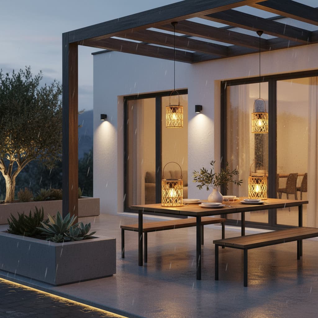 Alt View 3. FINEAK - 5.9" 2 Pack Rattan Solar Hanging Lanterns - Waterproof with Handle Outdoor Bright - Brown.