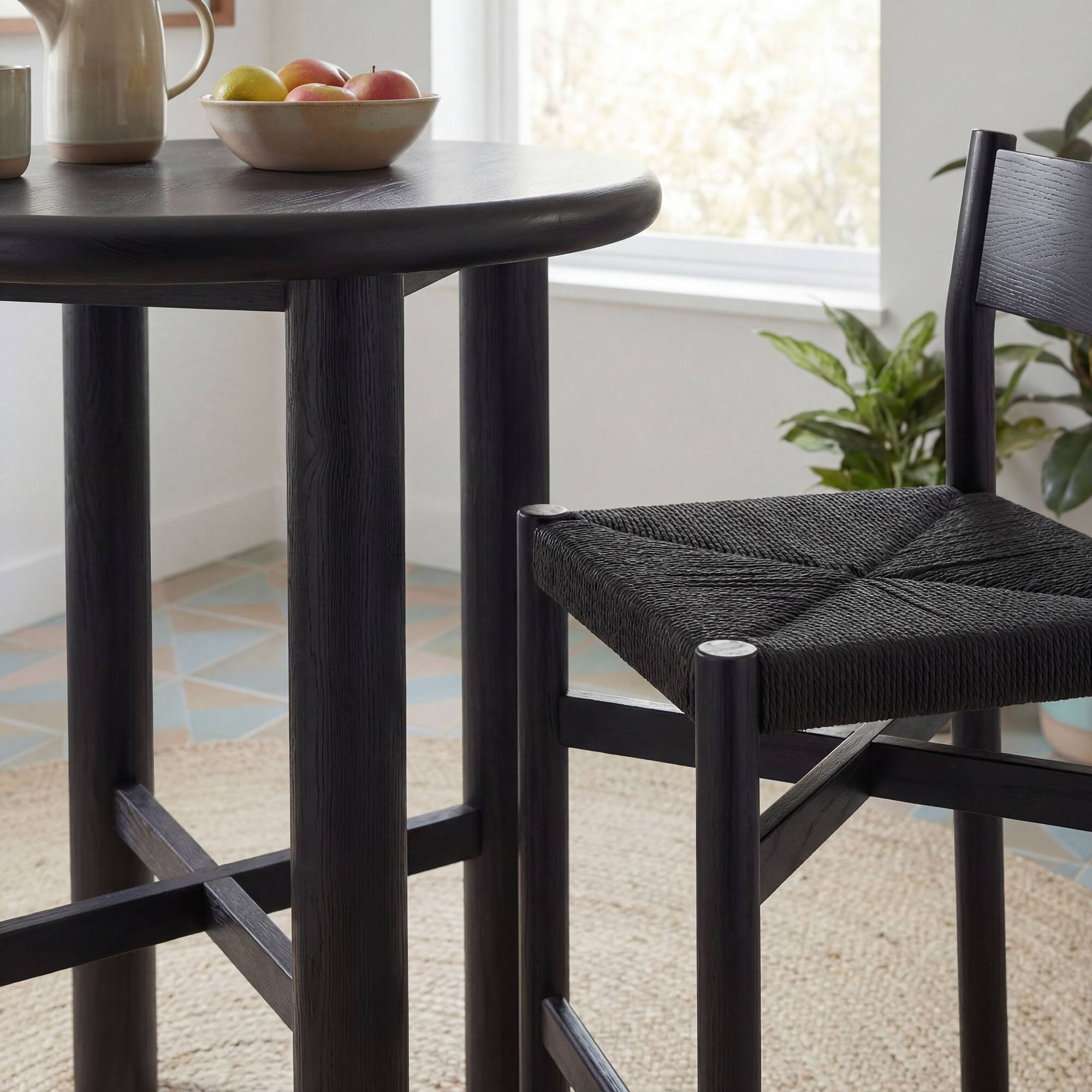 Alt View 2. Modway - Alvia 3-Piece Round Oak Wood Bar Table With Bar Stools Set by Modway - Black.