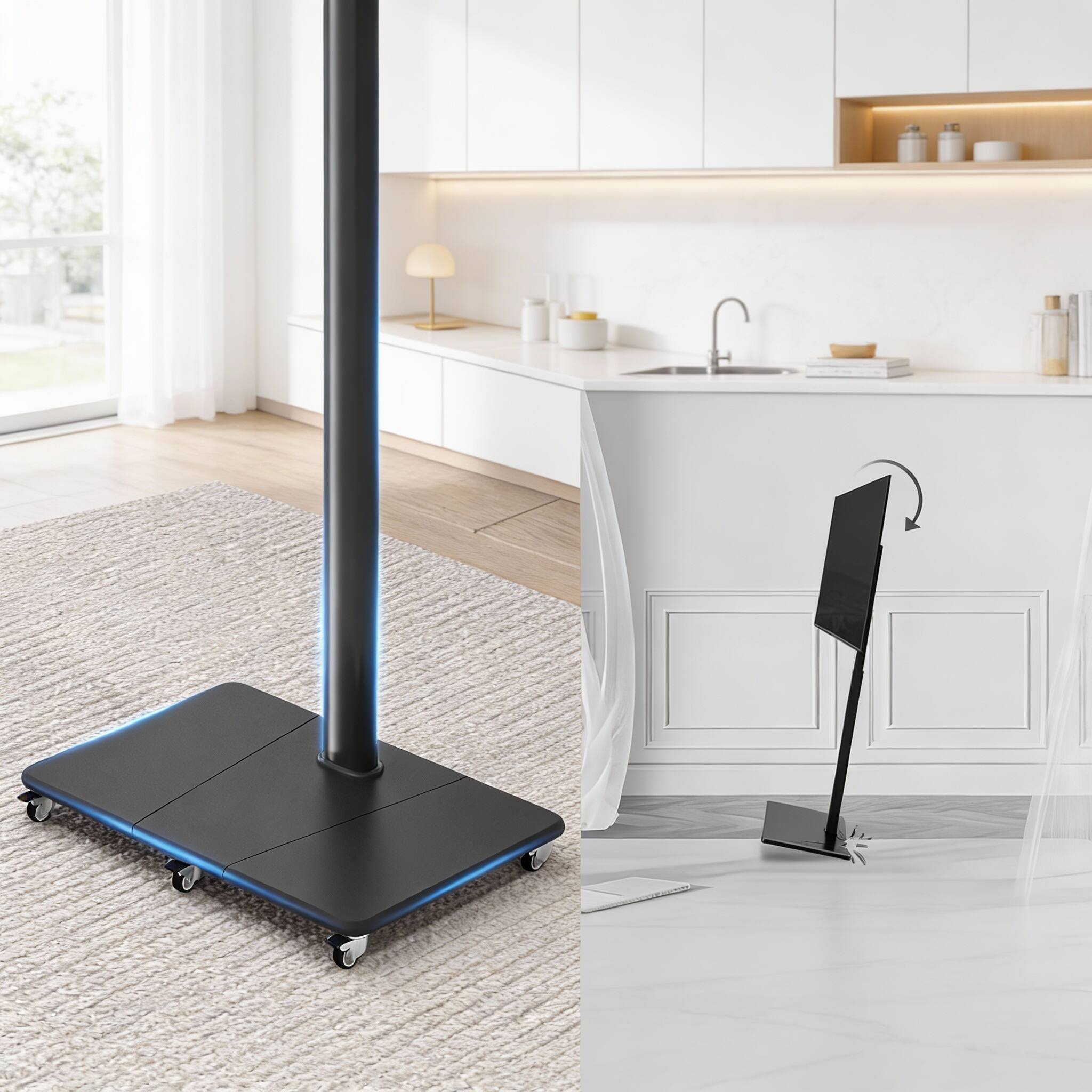 Alt View 3. Frangdom - Mobile Wood TV Stand 32-75" Rolling Height - BLACK Rolling 88 lbs 11.22 x 5.51 x 16.93 inches.