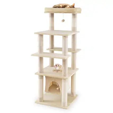 Front. Costway - Costway Large Multi-level Cat Tree 58" Tall Cat Tower with Swaying Aerial Condo Perch Bed.