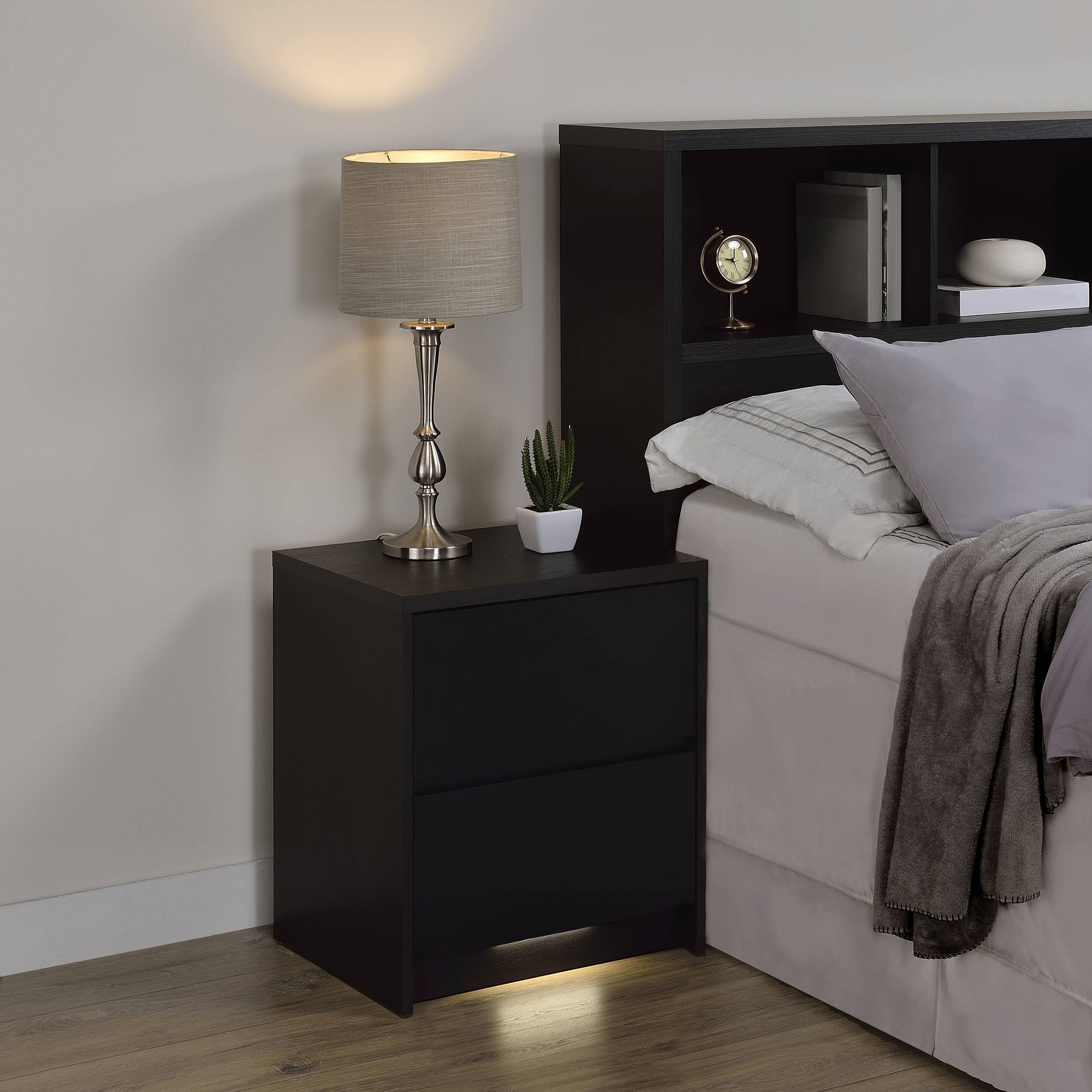 Alt View 10. Tiramisubest - Black 2-Drawer Nightstand with LED Lights and USB Ports - Black.