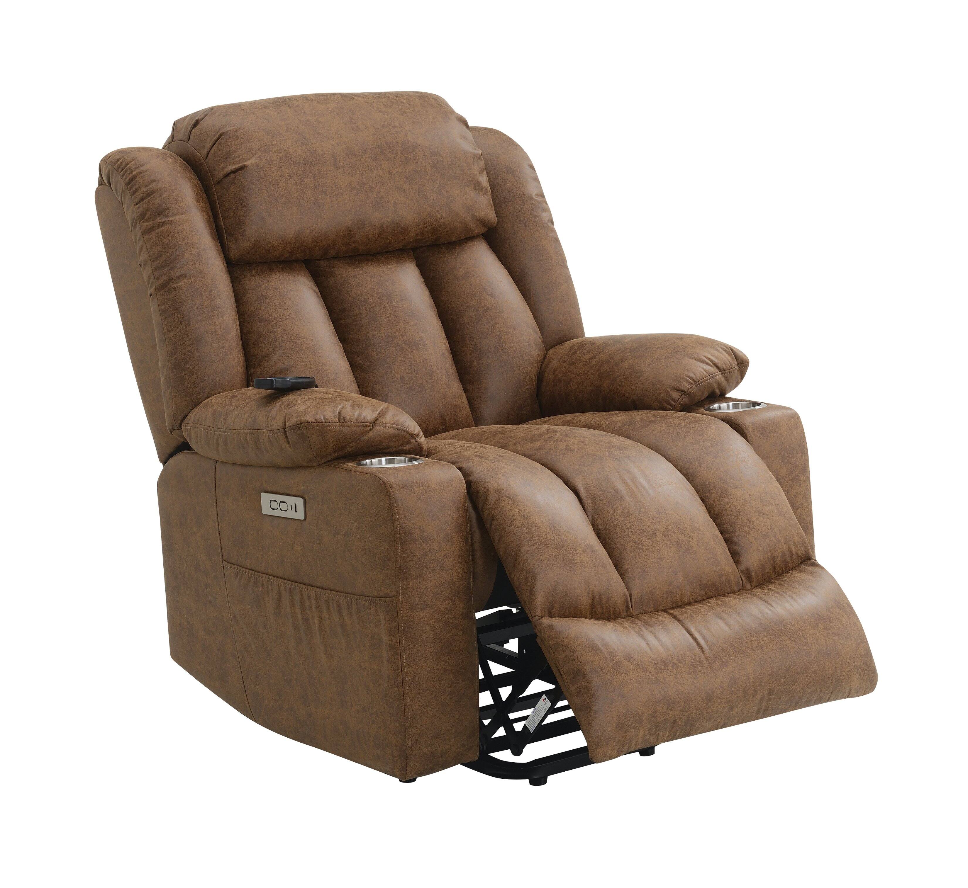 Back. TinyHomie - Brown Power Lift Recliner with Massage and Heating - Brown.