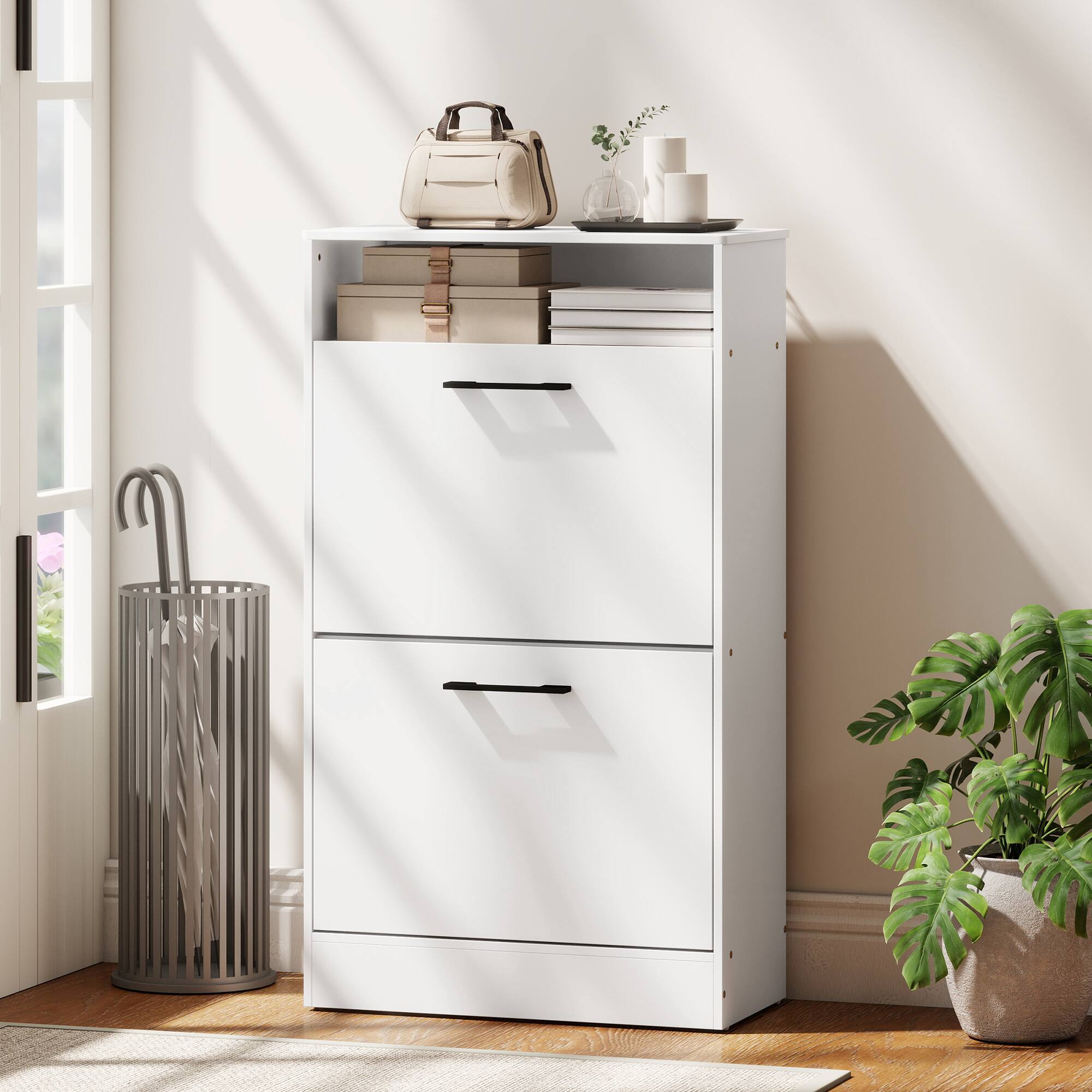 Alt View 1. Homcom - Cabinet 2 Flip Drawers Adjustable Dividers Shoe Storage Cabinet Top Shelf Entryway - White.