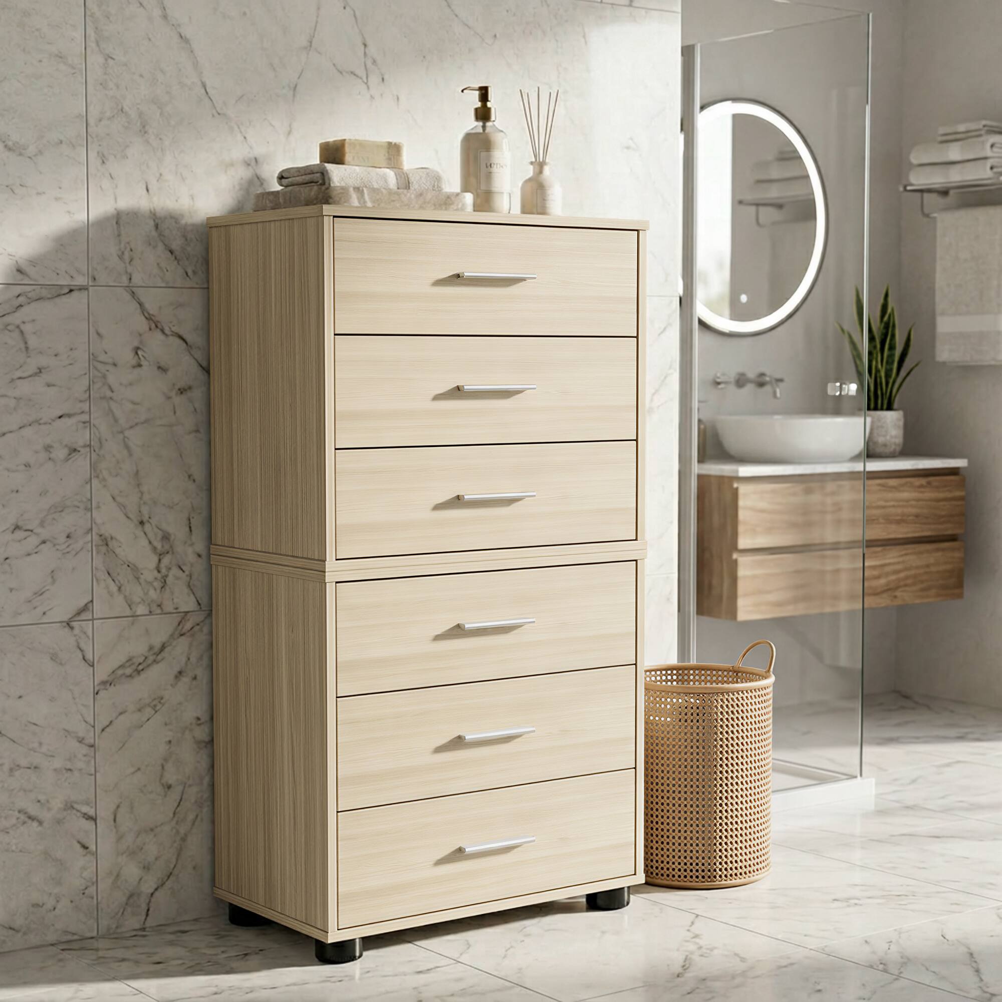 Alt View 2. Aheaplus - 2-Pack Wooden Closet Organizer - 3 Drawers, Multifunctional Bedside Nightstand for Bedroom - White Oak.