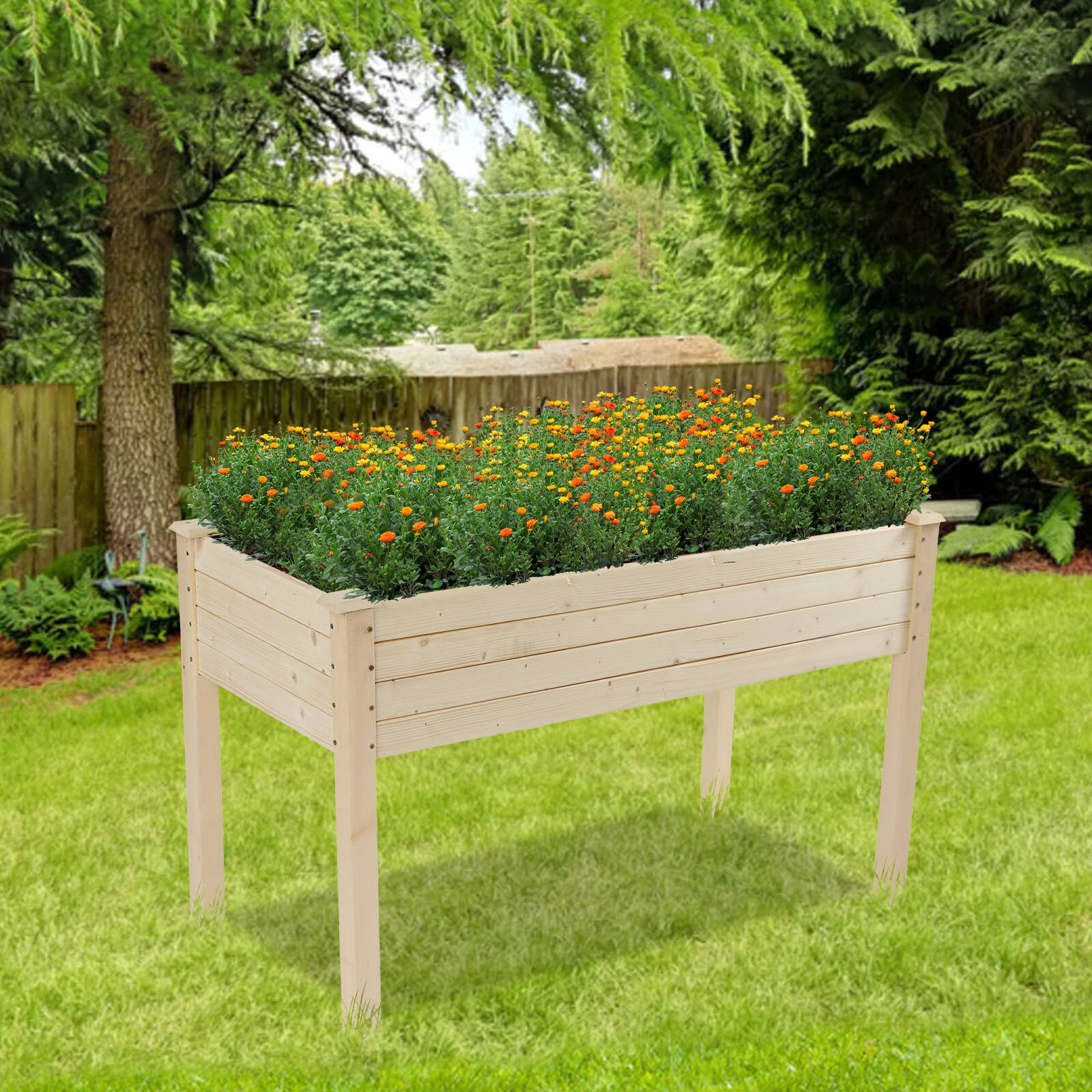 Angle. Winado - Raised Garden Bed, 48x23x30 Inch Elevated Wooden Planter Box with Legs, Natural Wood Standing Growing Bed for Herbs Flow.
