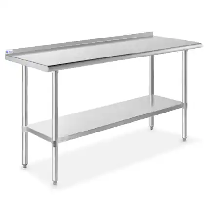Front. GRIDMANN - 60 x 24-in NSF Stainless Steel Prep Table with Backsplash - Silver.