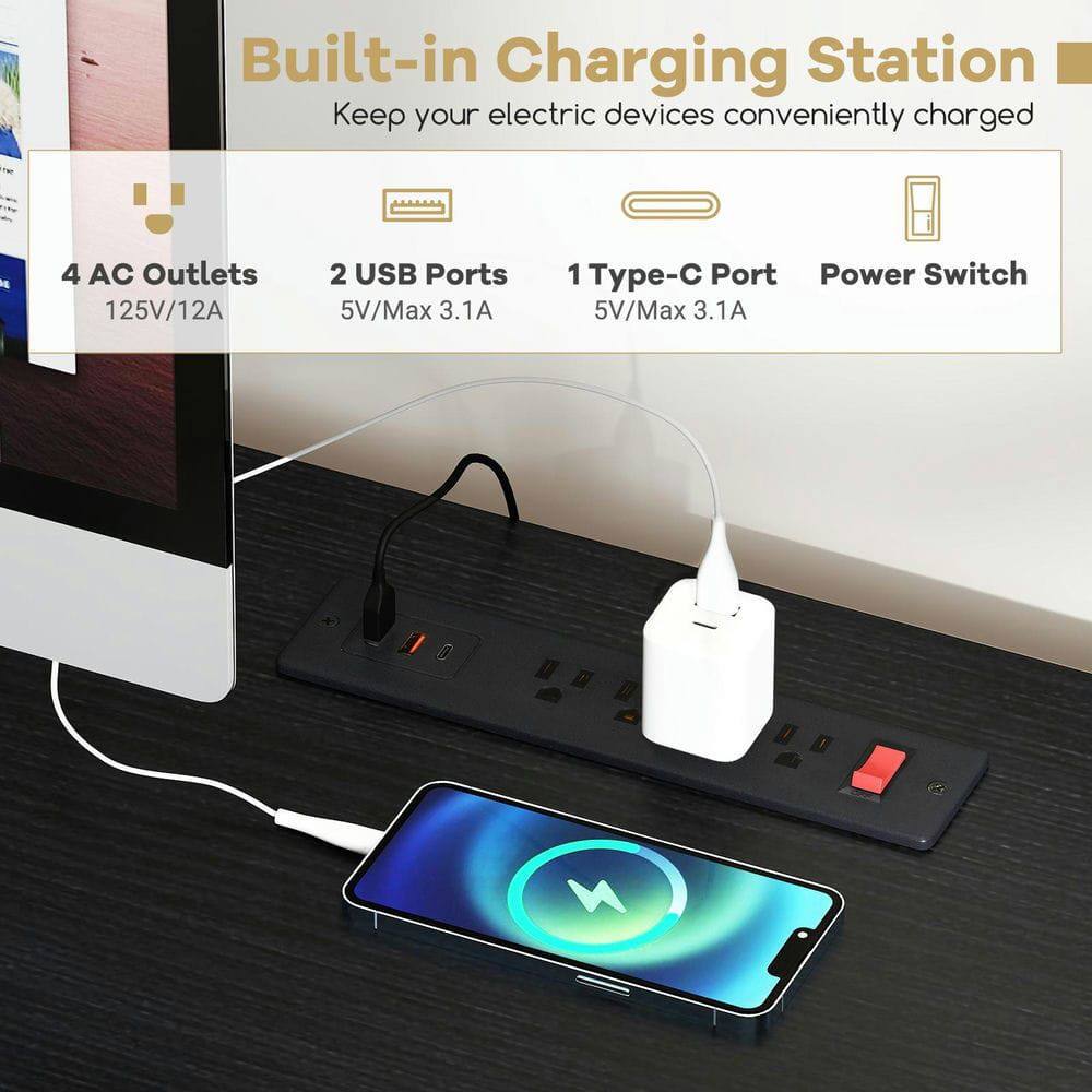 Built-in Charging Station  
Keep your electric devices conveniently charged

- 4 AC Outlets 125V/12A
- 2 USB Ports 5V/Max 3.1A
- 1 Type-C Port 5V/Max 3.1A
- Power Switch