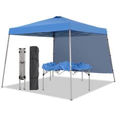 Front. Ainfox - Ainfox 10x10 Pop Up Canopy Tent with 1 Side Wall, Slant Legs with Carrying Bag,Folding Gazebo Shelter - Sky Blue.