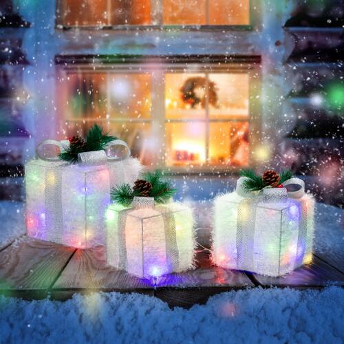 Alt View 5. Winado - 3 PCS Lighted Gift Boxes Christmas Decorations with LED Warm White Lights for Holiday - White.