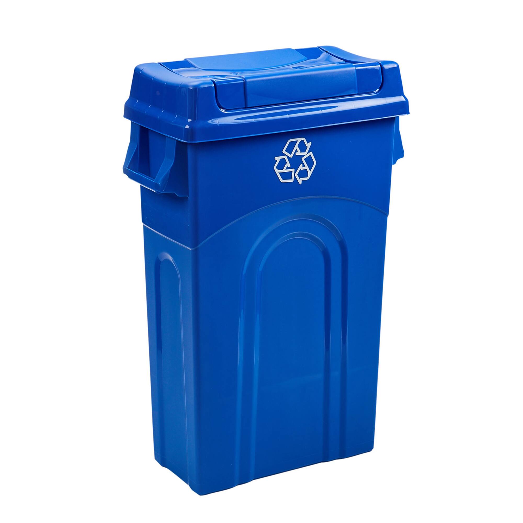 Front. United Solutions - United Solutions 23 Gallon Highboy Kitchen Recycling Bin with Swing Lid, Blue - Recycle Blue.