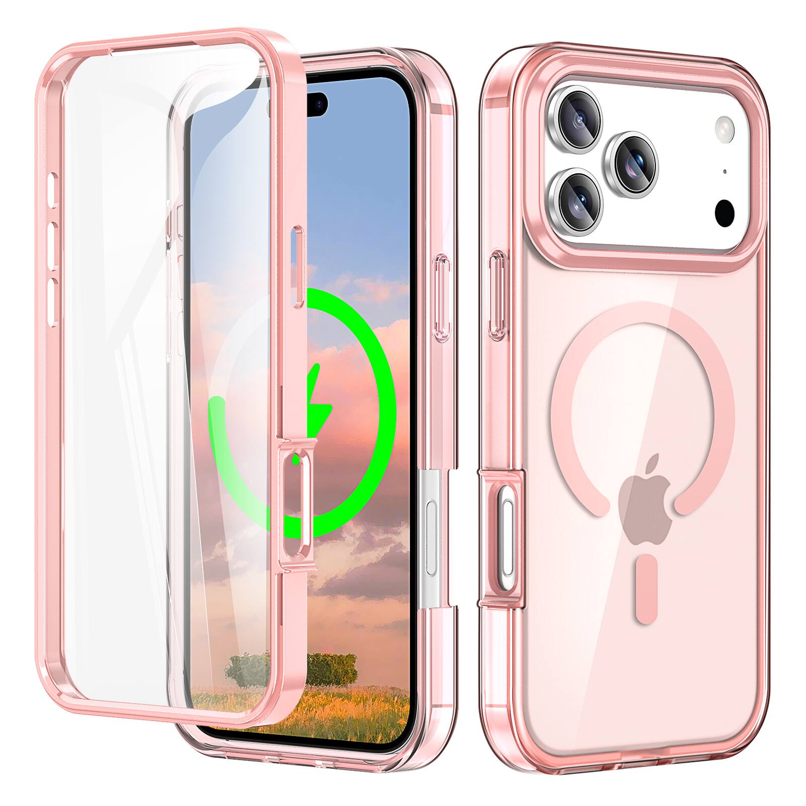UUCOVER - Magnetic Full Body Case for iPhone 17 Pro Max Shockproof TPU+PC Built-in Screen Protector Compatible with MagSafe Cover - Pink