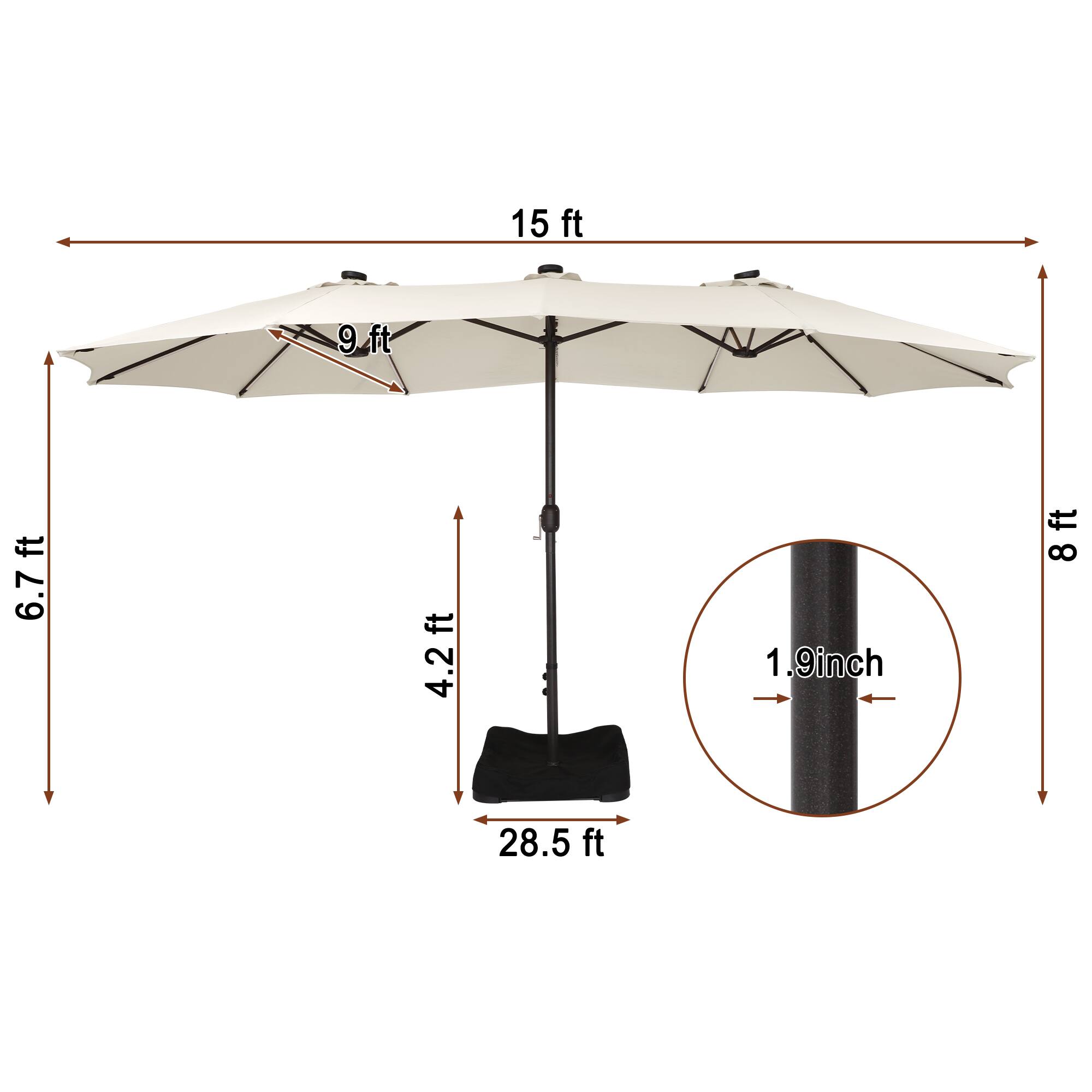 15 ft  
9 ft  
9 ft  
6.7 ft  
7 ft  
4.2 ft  
1.9 inch  
8 ft  
28.5 ft