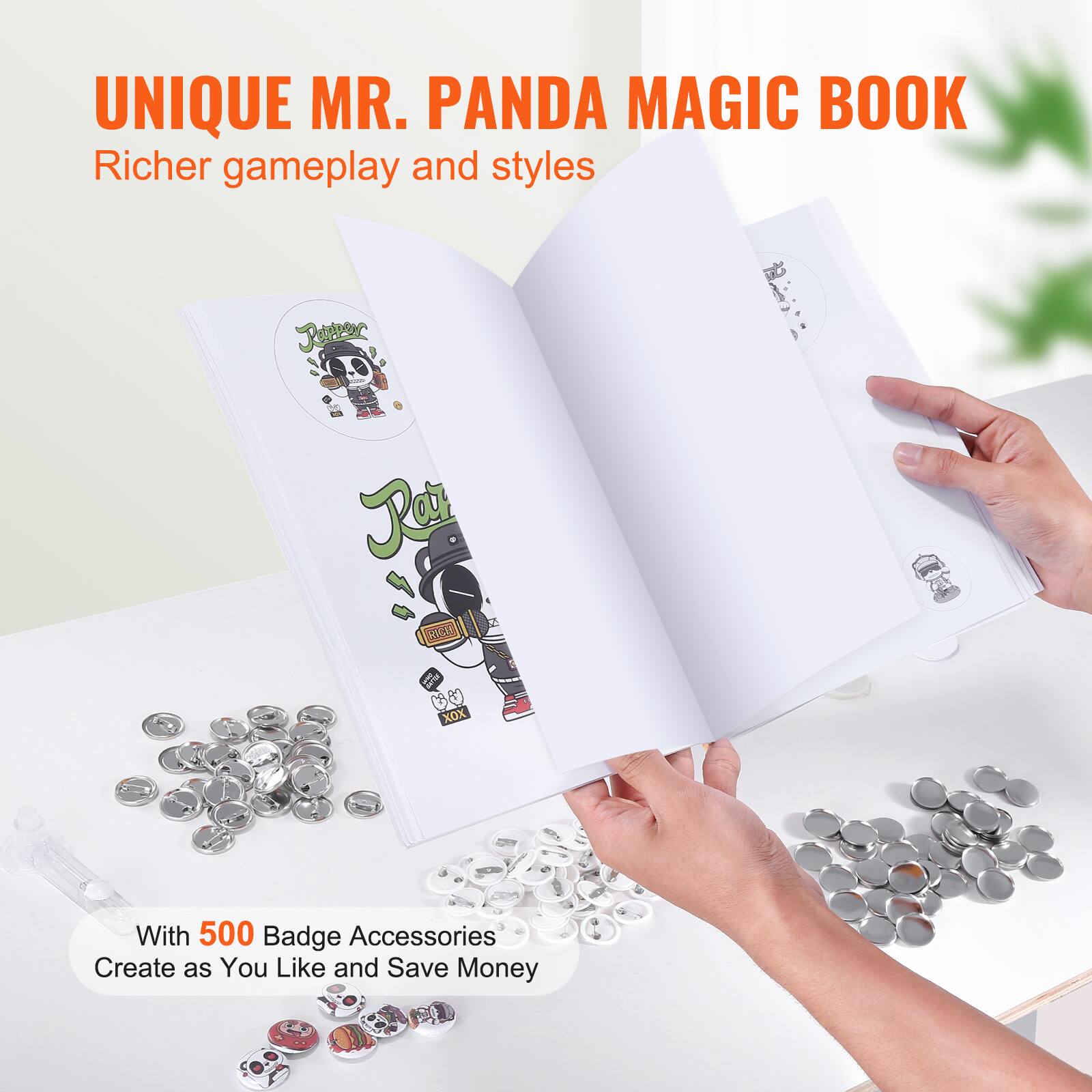 UNIQUE MR. PANDA MAGIC BOOK  
Richer gameplay and styles  

With 500 Badge Accessories  
Create as You Like and Save Money