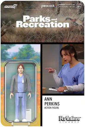 **Super Warning: Choking Hazard Ages 14+**
**Peacock**
**Parks and Recreation Ann Perkins Action Figure**
**TM ReAction Figures**
