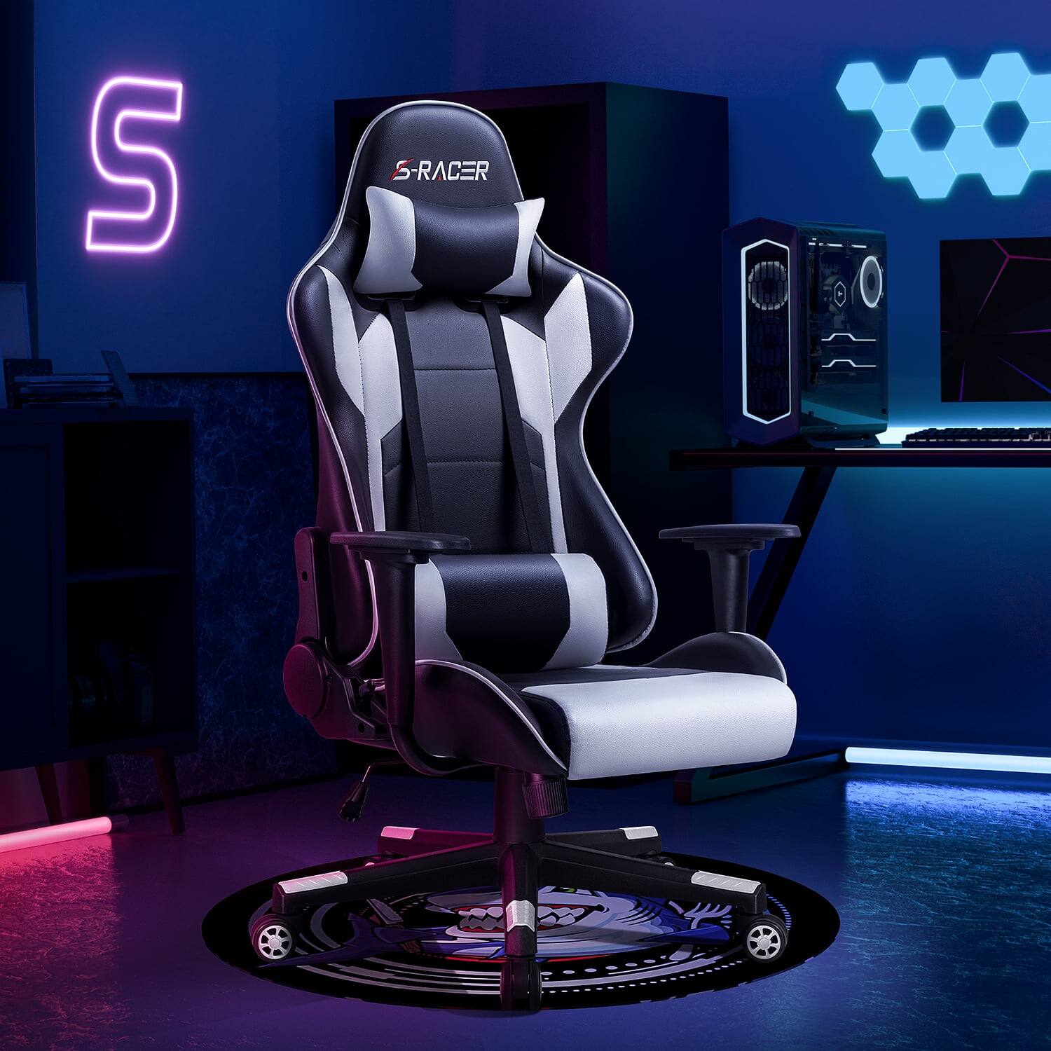 Left. Homall - Adjustable Ergonomic High Back Lumbar Support Swivel Gaming Chair - WHITE.