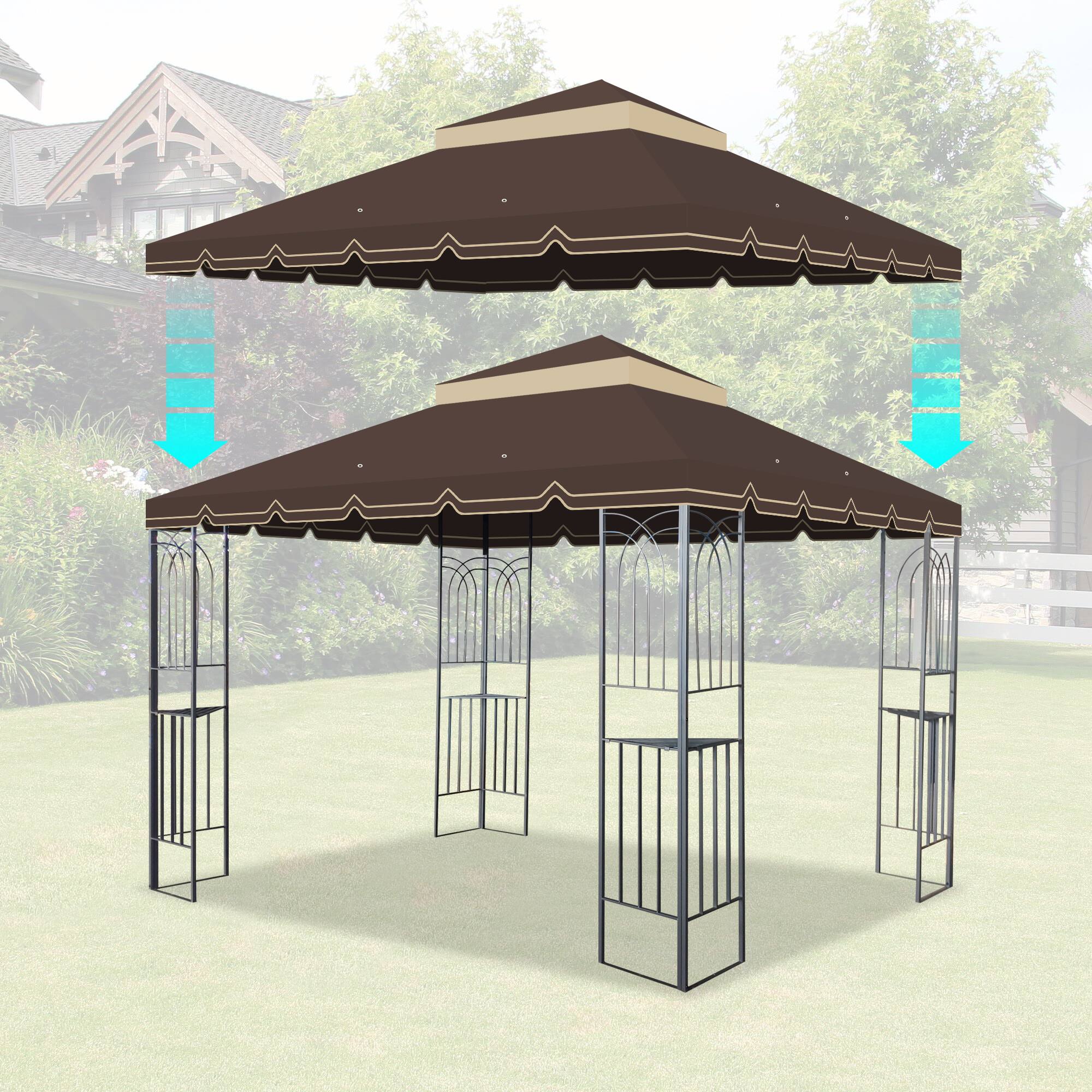 Back. APRILSOUL - 10x10 Ft Gazebo Replacement Canopy Double Tiered Gazebo Tent Roof Top Cover Only Greatwall border Frame Not Include.