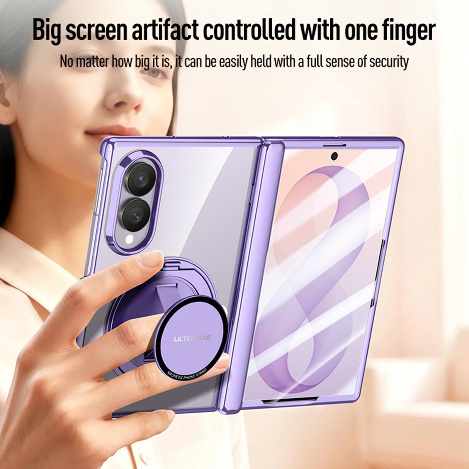 Big screen artifact controlled with one finger  
No matter how big it is, it can be easily held with a full sense of security  
ULTIMATE MDETE STAND