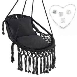 Costway - Macrame Swing Chair, Hanging Cotton Rope Swing Seat with Soft Seat Cushions - Black