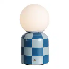 Jonathan Y - Zira 10 in. Ceramic Rechargeable Cordless Portable Dimmable with Frosted Globe Shade LED Table Lamp - Light Blue/Dark Blue