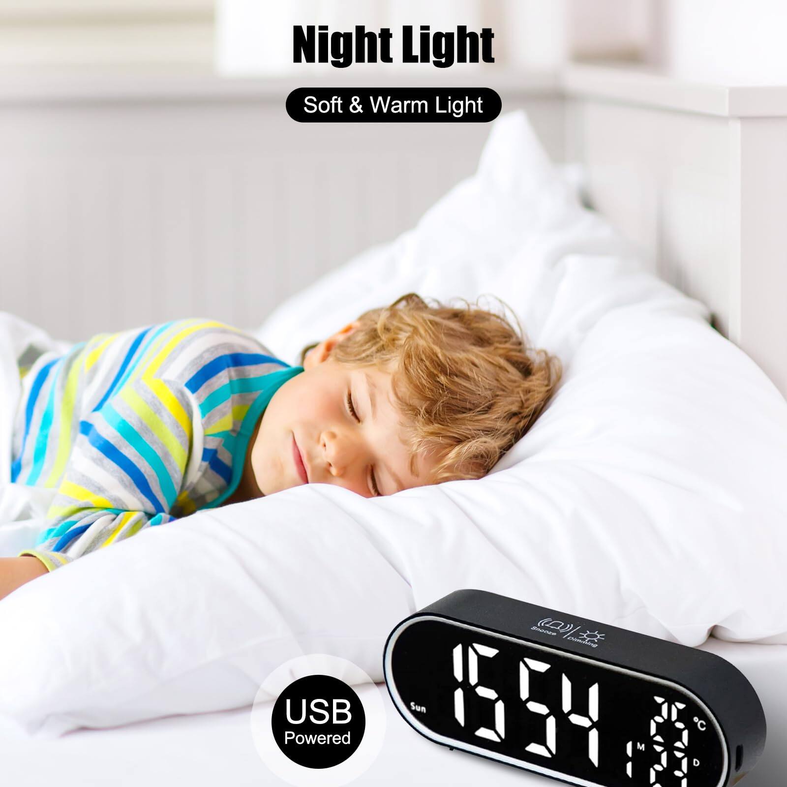 Angle. Dazzed Corner - Digital Alarm Clock Large LED Display,USB Ports - Black.
