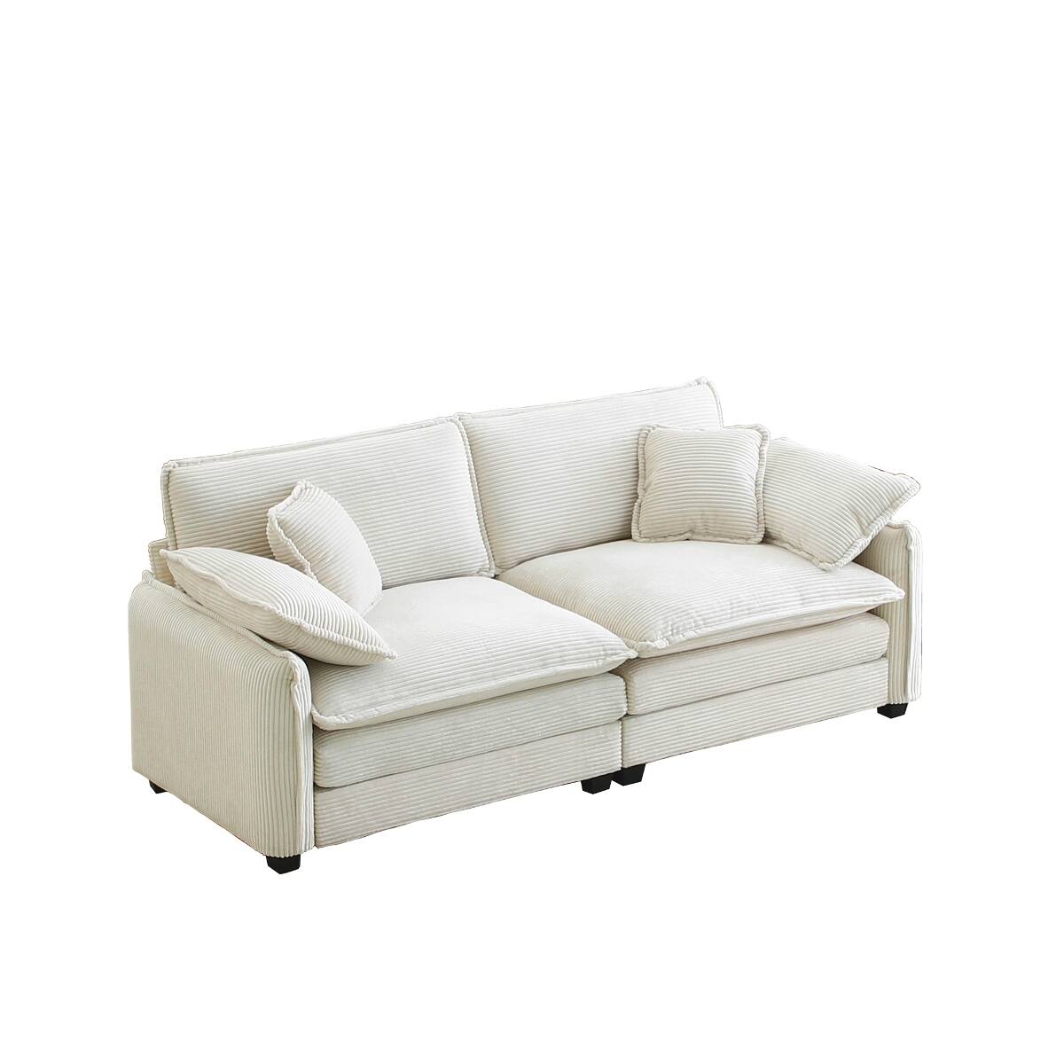 Back. Ropilly - Ropilly Beige Corduroy Sofa, Deep Seat Retro Modern 2 Seater Loveseat with 4 Pillows - Beige.