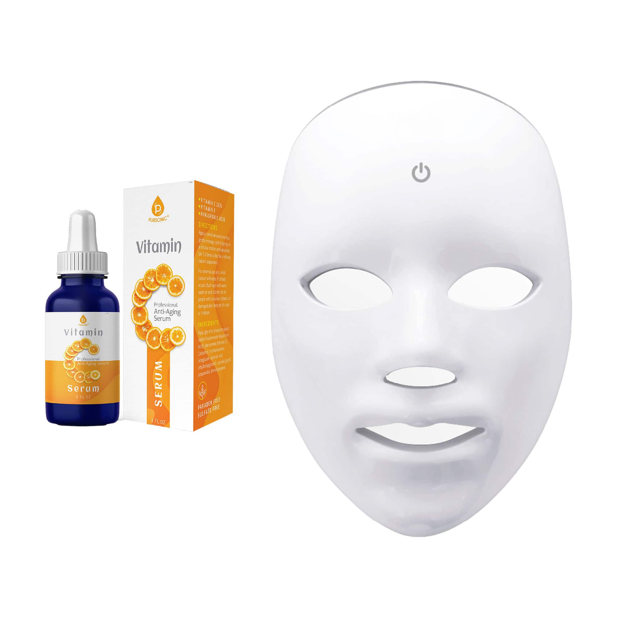 Pursonic - LED Skincare Bundle – 7-in-1 LED Light Therapy Face Mask + Vitamin C Serum (3 oz) - Multicolor