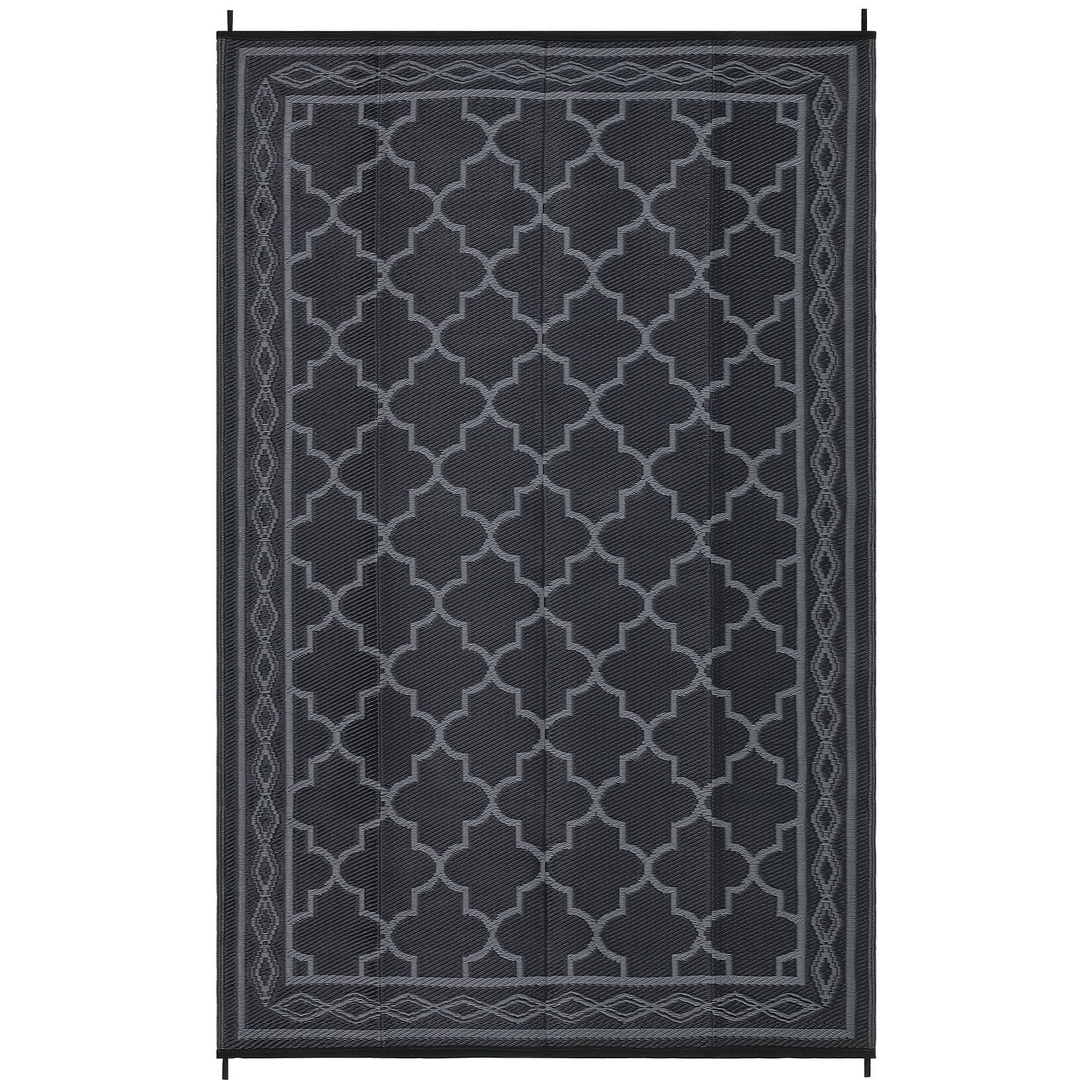 Front. GAOMON - Modern Diamond Border Outdoor Mat Reversible UV Resistant Stain Resistant & Portable for RV Trip Balcony Garden Picnic - Black Grey.
