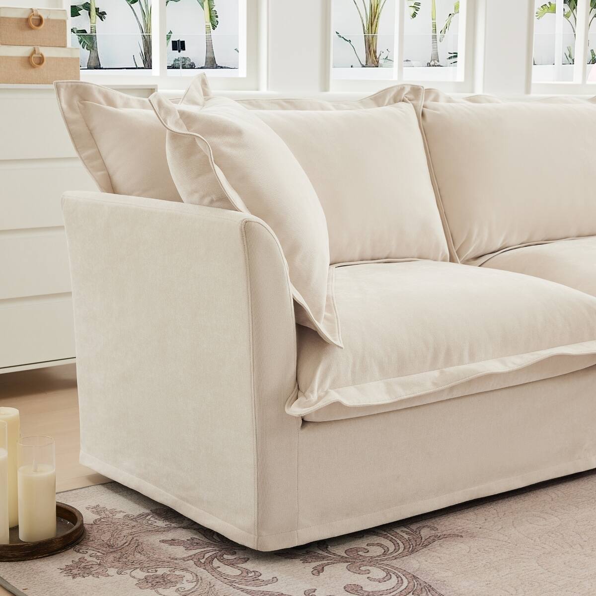 Alt View 9. Ropilly - Ropilly Slipcovered 2 Seat Sofa, Cream Chenille Deep Seat Loveseat with Removable Covers for Living Room - Cream.