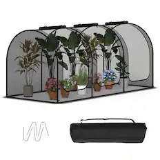 Front. Gymax - Gymax 108 x 48 x 47in Portable Crop Cage w/3 Roll-Up Zippered Doors 4 Ground Stakes - Black.