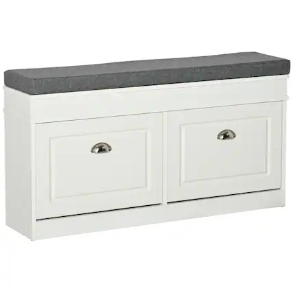 Front. Homcom - Modern Shoe Rack Bench w/ Cushion, 2 Drawers & 8-Pair Capacity - White.